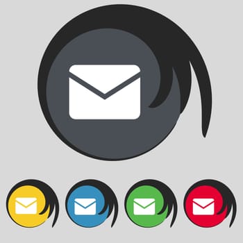 Mail, Envelope, Message icon sign. Symbol on five colored buttons. illustration