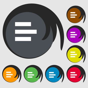 Left-aligned icon sign. Symbols on eight colored buttons. illustration