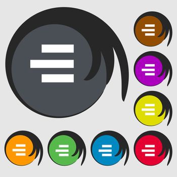 Right-aligned icon sign. Symbols on eight colored buttons. illustration