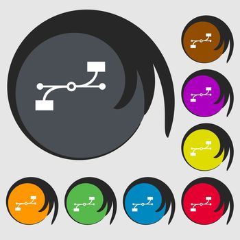 Bezier Curve icon sign. Symbols on eight colored buttons. illustration
