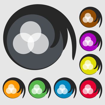 Color scheme icon sign. Symbols on eight colored buttons. illustration