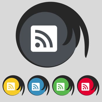RSS feed icon sign. Symbol on five colored buttons. illustration