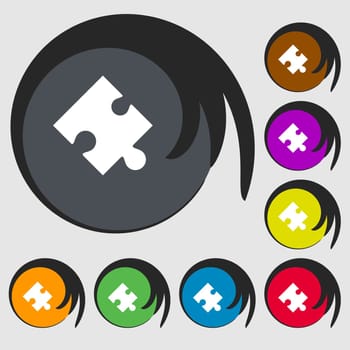 Puzzle piece icon sign. Symbols on eight colored buttons. illustration