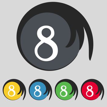 number Eight icon sign. Set of coloured buttons. illustration