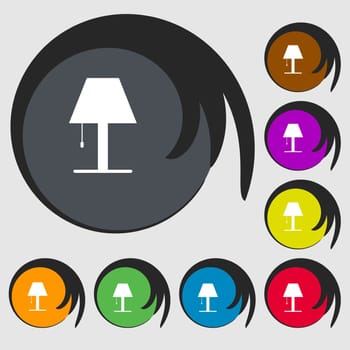 Lamp icon sign. Symbols on eight colored buttons. illustration