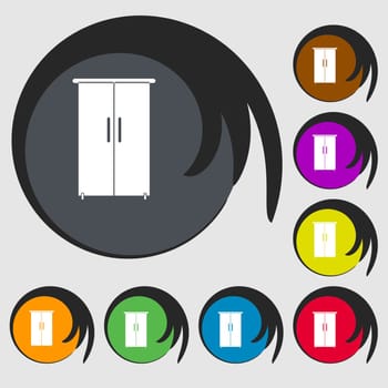 Cupboard icon sign. Symbols on eight colored buttons. illustration