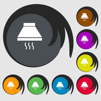 Kitchen hood icon sign. Symbols on eight colored buttons. illustration
