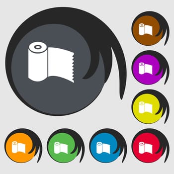 Toilet paper, WC roll icon sign. Symbols on eight colored buttons. illustration