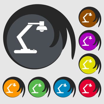 light, bulb, electricity icon sign. Symbols on eight colored buttons. illustration