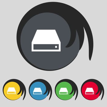 CD-ROM icon sign. Symbol on five colored buttons. illustration