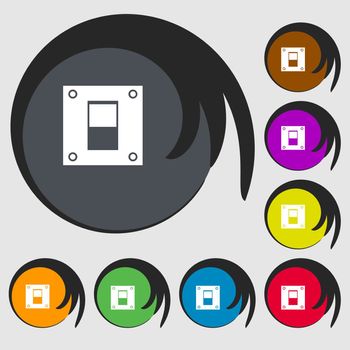 Power switch icon sign. Symbols on eight colored buttons. illustration