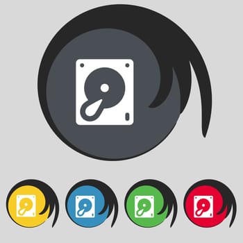 Hard disk and database icon sign. Symbol on five colored buttons. illustration