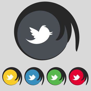 Social media, messages twitter retweet icon sign. Symbol on five colored buttons. illustration