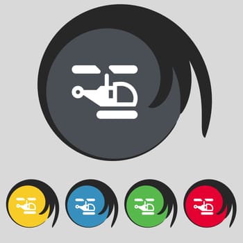 Helicopter icon sign. Symbol on five colored buttons. illustration