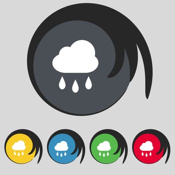 Weather Rain icon sign. Symbol on five colored buttons. illustration