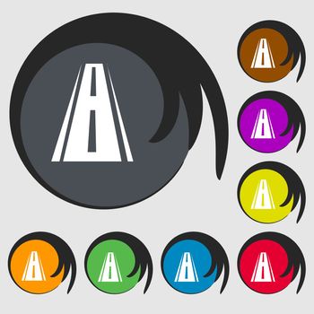 Road icon sign. Symbols on eight colored buttons. illustration