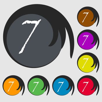 number seven icon sign. Symbols on eight colored buttons. illustration