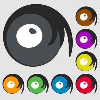 number zero icon sign. Symbols on eight colored buttons. illustration