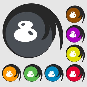 number Eight icon sign. Symbols on eight colored buttons. illustration