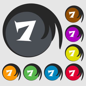 number seven icon sign. Symbols on eight colored buttons. illustration