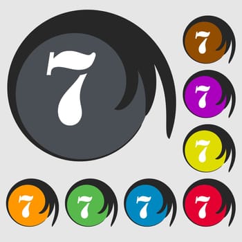 number seven icon sign. Symbols on eight colored buttons. illustration