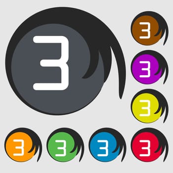 Third place award sign. Winner symbol. Step three. Symbols on eight colored buttons. illustration