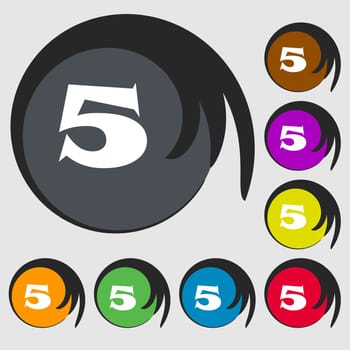 number five icon sign. Symbols on eight colored buttons. illustration