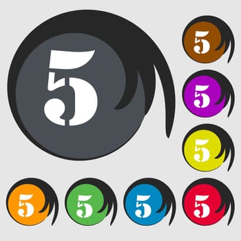 number five icon sign. Symbols on eight colored buttons. illustration