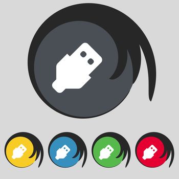 USB icon sign. Symbol on five colored buttons. illustration