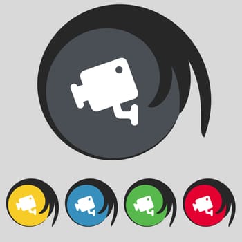 video camera icon sign. Symbol on five colored buttons. illustration