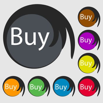 Buy sign icon. Online buying dollar usd button. Symbols on eight colored buttons. illustration