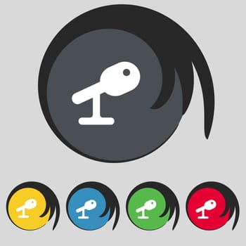 Microphone, Speaker icon sign. Symbol on five colored buttons. illustration