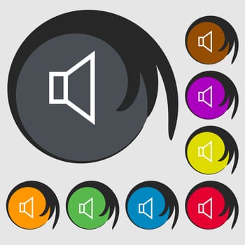 volume, sound icon sign. Symbol on eight colored buttons. illustration