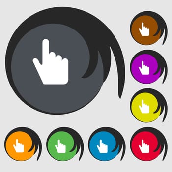 cursor icon sign. Symbol on eight colored buttons. illustration