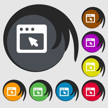 the dialog box icon sign. Symbol on eight colored buttons. illustration
