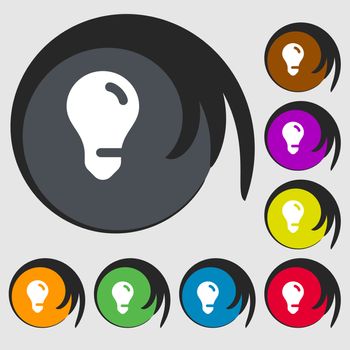 light bulb, idea icon sign. Symbol on eight colored buttons. illustration