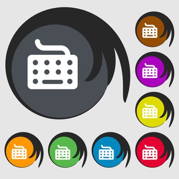 keyboard icon sign. Symbol on eight colored buttons. illustration