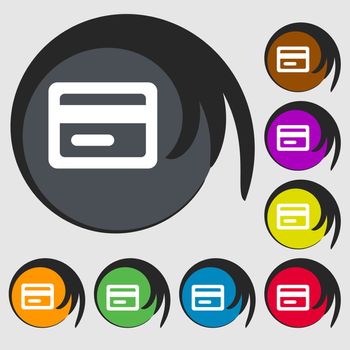 credit card icon sign. Symbol on eight colored buttons. illustration