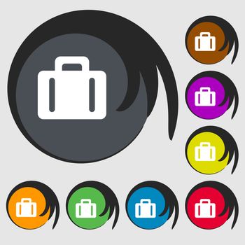 suitcase icon sign. Symbol on eight colored buttons. illustration