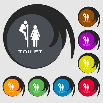 toilet icon sign. Symbol on eight colored buttons. illustration