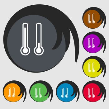 thermometer temperature icon sign. Symbol on eight colored buttons. illustration