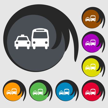 taxi icon sign. Symbol on eight colored buttons. illustration