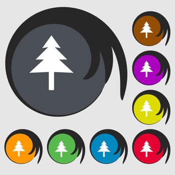 Christmas tree icon sign. Symbol on eight colored buttons. illustration