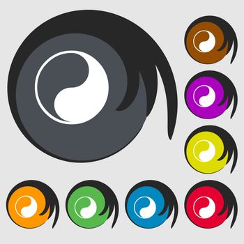 Yin Yang icon sign. Symbol on eight colored buttons. illustration