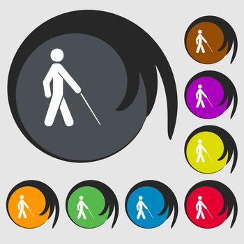 blind icon sign. Symbol on eight colored buttons. illustration