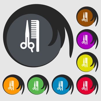 hair icon sign. Symbol on eight colored buttons. illustration