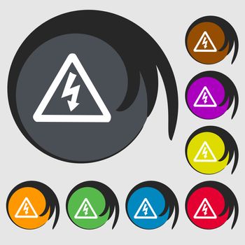 voltage icon sign. Symbol on eight colored buttons. illustration