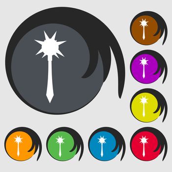 Mace icon sign. Symbol on eight colored buttons. illustration