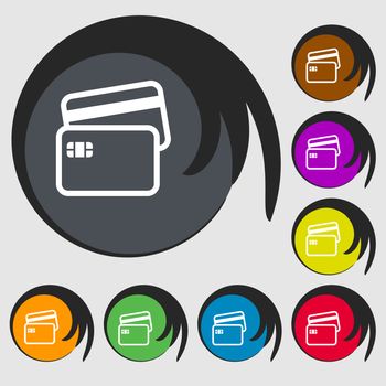 Credit card icon sign. Symbol on eight colored buttons. illustration