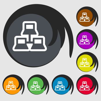 local area network icon sign. Symbol on eight colored buttons. illustration
